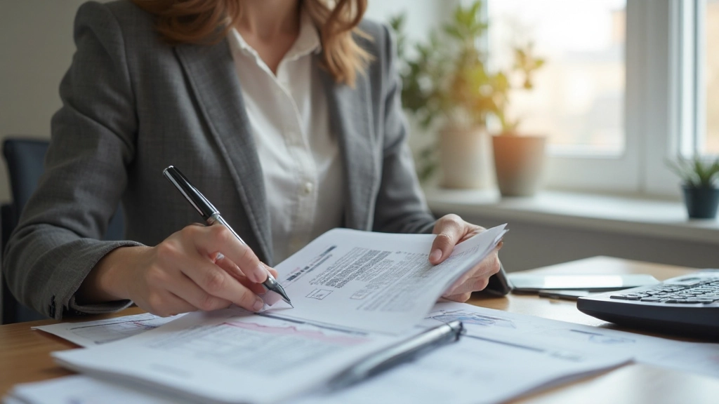 Профессиональный рабочий стол с финансовыми документами, калькулятором и ноутбуком для планирования бюджета